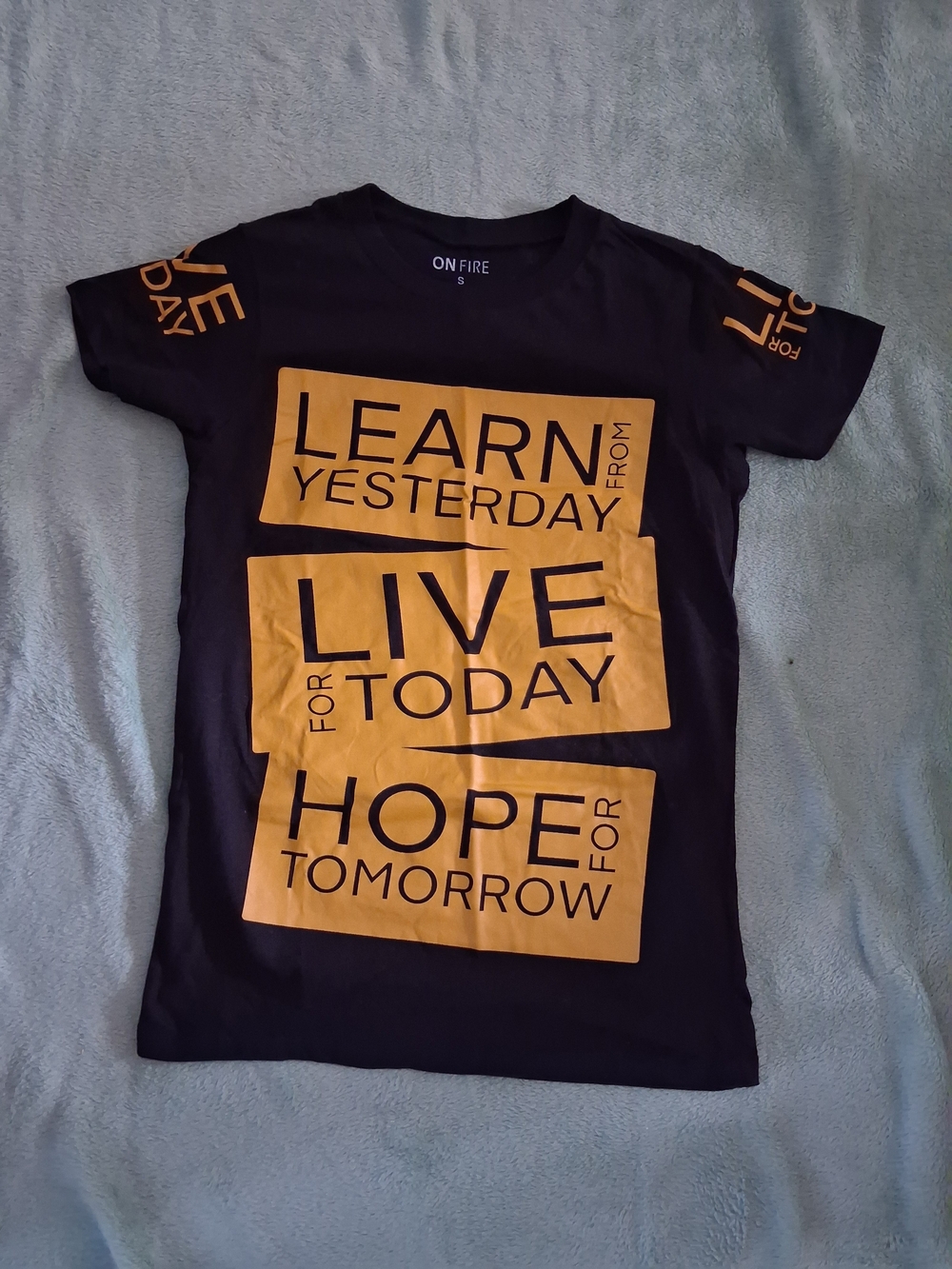 On Fire Black Short-Sleeve Tee with Gold Motivational Blocks